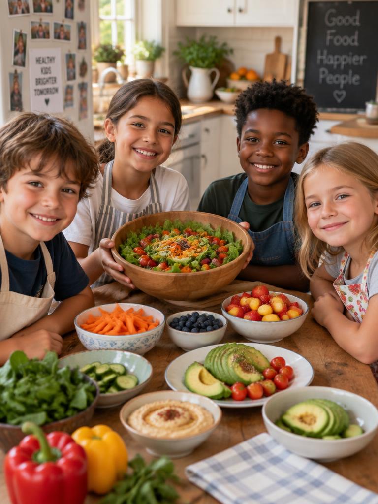 Children presenting a healthy meal they prepared together